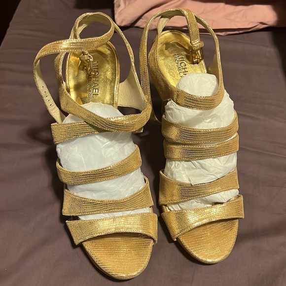 Michael Kors gold strappy heels size 10 - Picture 3 of 5